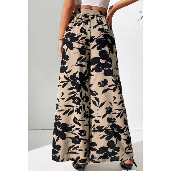 Tan Floral Wide Leg Pants - Picture 6 of 8